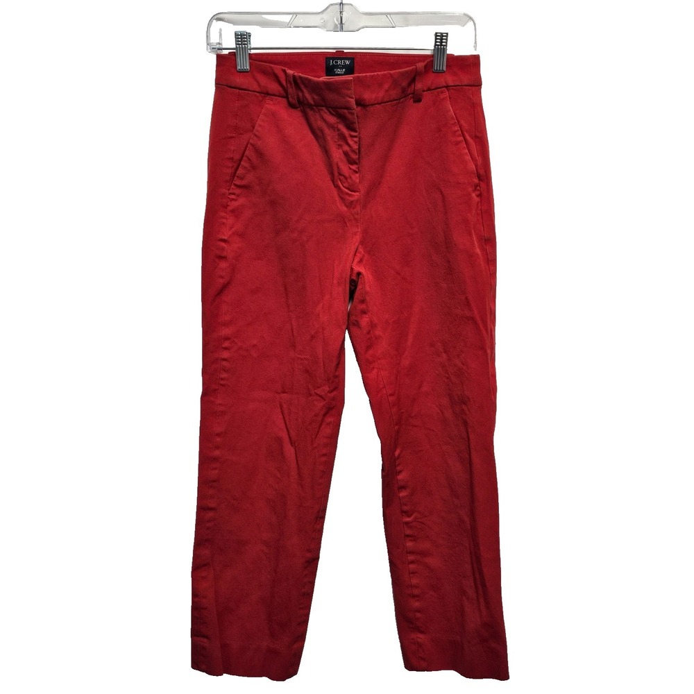 J.Crew Kallie‎ Pant Women's 2 Straight Leg Red Stretch Casual Ankle